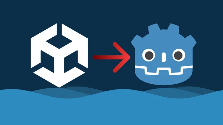 red arrow pointing from Unity logo to Godot logo